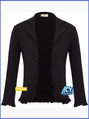 Cropped Blazer 3/4 Sleeve Open Front Cotton Cardigan Jacket